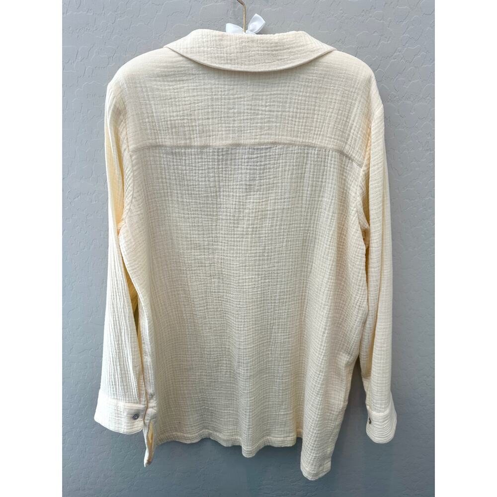 SOFT SURROUNDINGS | Cream Cotton Gauze Tunic Top Boho Collared Blouse | Large - Picture 6 of 8